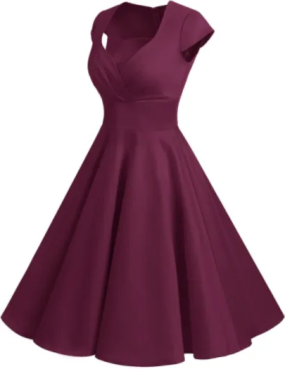 Robe Vintage de soirée Cocktail Déguisement Bal Années 50s 60s Col en V XL Bordeaux