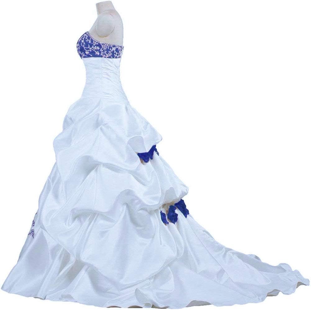 Zorayi Élégant Bustier Broderie Robe de Mariée en Taffetas et Organza - A-Ligne Longue Nuptiale pour Femmes 42 Blanc & Bleu