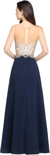 Robe de Soirée Longue Grande Taille Sexy Dos Nu Chic Elégante Robe de Gala Promo 42 Bleu Marine