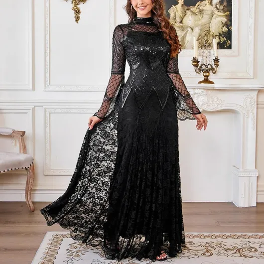 Générique Robe Ceremonie Femme De Soirée Cérémonie Orientale Cocktail Glamour Bohème Chic Et Elegant Classique Victorienne Élégant Mariée Vintage Guinguette Soiree Noir XXL