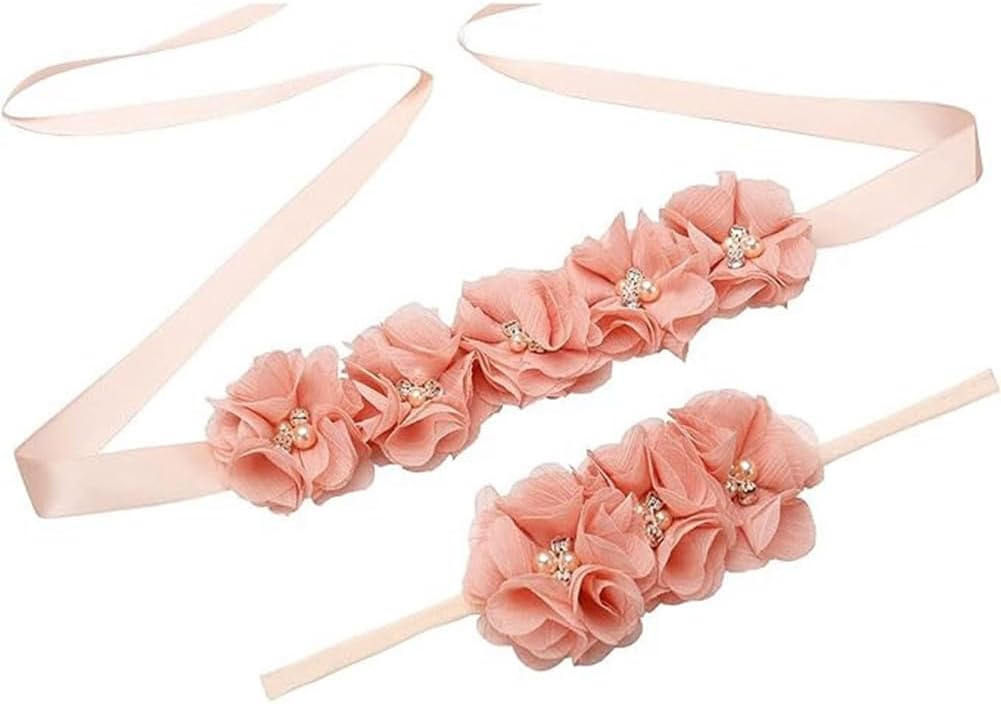 Ensemble de ceintures florales pour robe de mariée, ceinture de mariée, ceinture de perles et strass, ceinture florale, ceinture en satin, ceinture pour mariage, fête prénatale Rose Clair 180