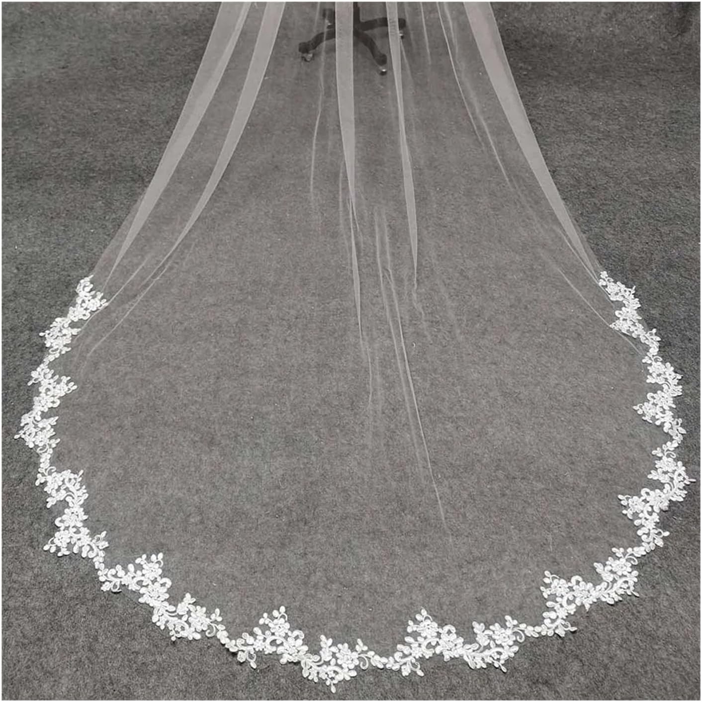 Voile De Mariage Appliques en dentelle 3Meters de Long 1.5M de large voile de mariage avec peigne une couche blanc ivoire doux Tulle voile de mariée accessoires de mariage Pour Les Mariages, FêTes, Dé 300cm Ivoire