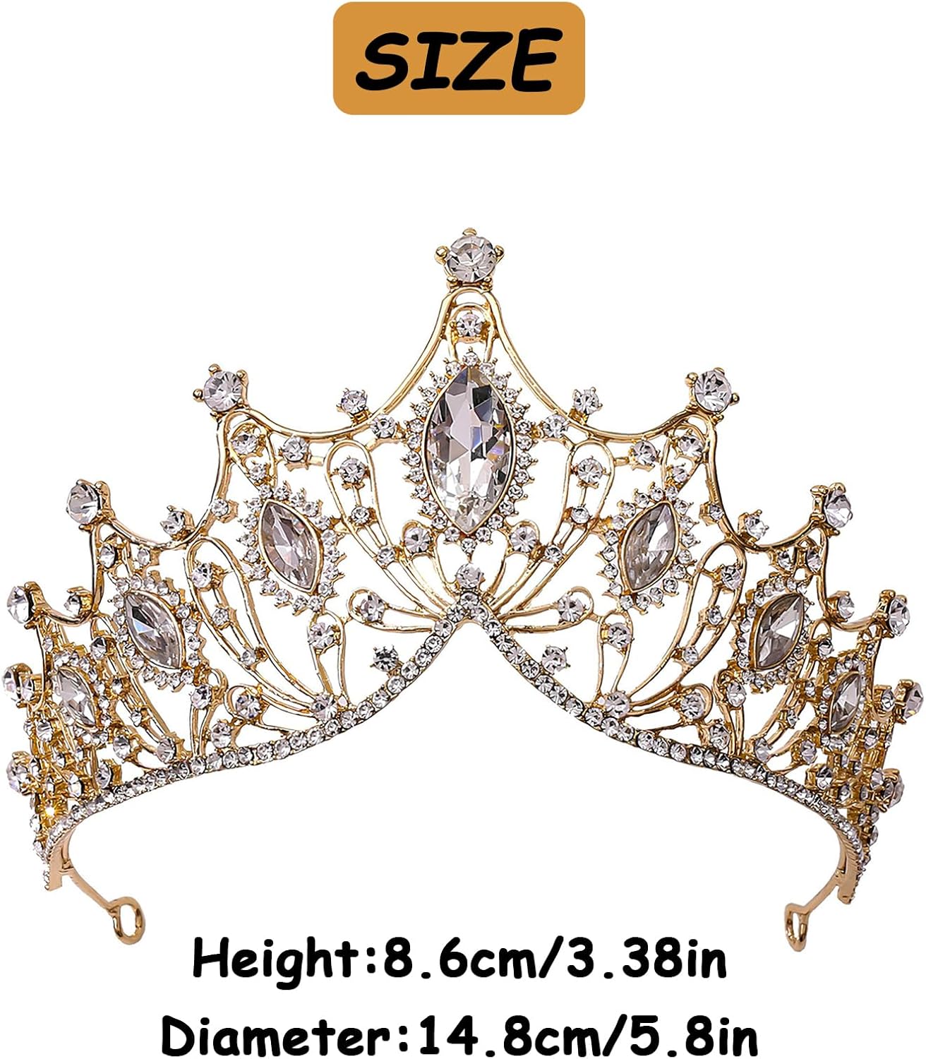 Couronne de Reine Baroque, Strass Bandeau de Mariée, Diadème de Princesse en Strass, pour Mariée Femme Mariage Bal De Fin d’Année (L'or)