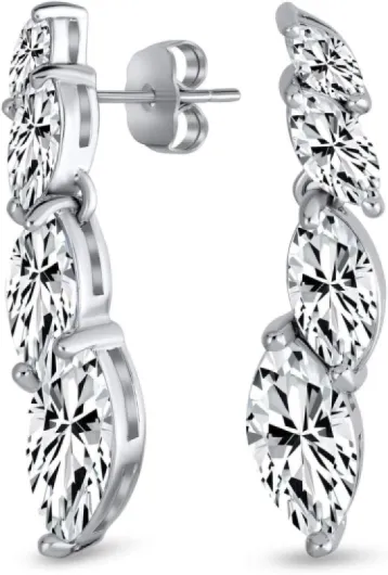 Collier En V De Style Vintage Avec Feuilles Marquise Étoilées Collier À Déclaration En Cz Aaa Ensemble De Bijoux Avec Boucles D'Oreilles Pendantes Assorties Pour Mariage Bal Concours Plaqué Argent.