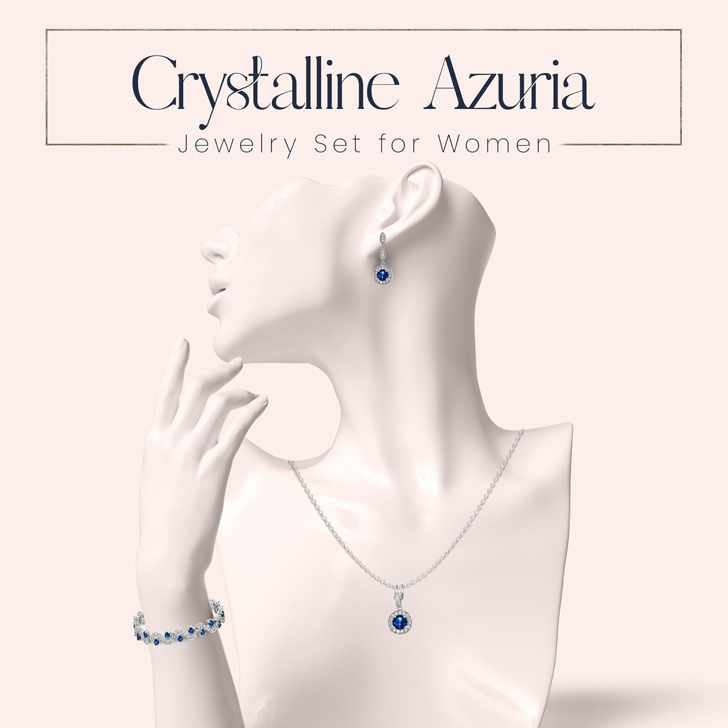 Ensembles de Bijoux de Mariage pour Mariée Bijoux de Demoiselle d'honneur Collier Pendentif et Boucles d'Oreilles Parure de Bijoux pour Femme et Fille Bleu