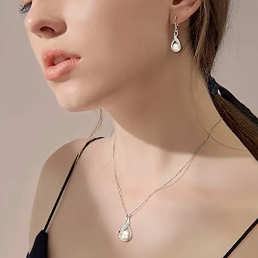 Parure de bijoux pour femme en argent sterling 925 avec pendentif en forme de spirale et boucles d'oreilles en argent sterling 925 Crème Unique