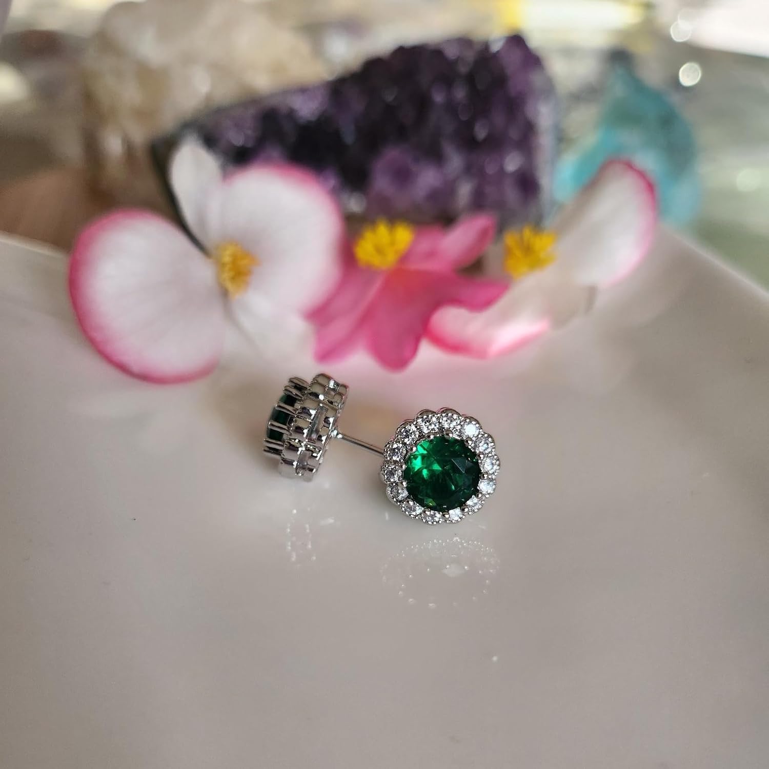 Ensembles de Bijoux de Mariage pour Mariée Bijoux de Demoiselle d'honneur Collier Pendentif et Boucles d'Oreilles Parure de Bijoux pour Femme et Fille Vert