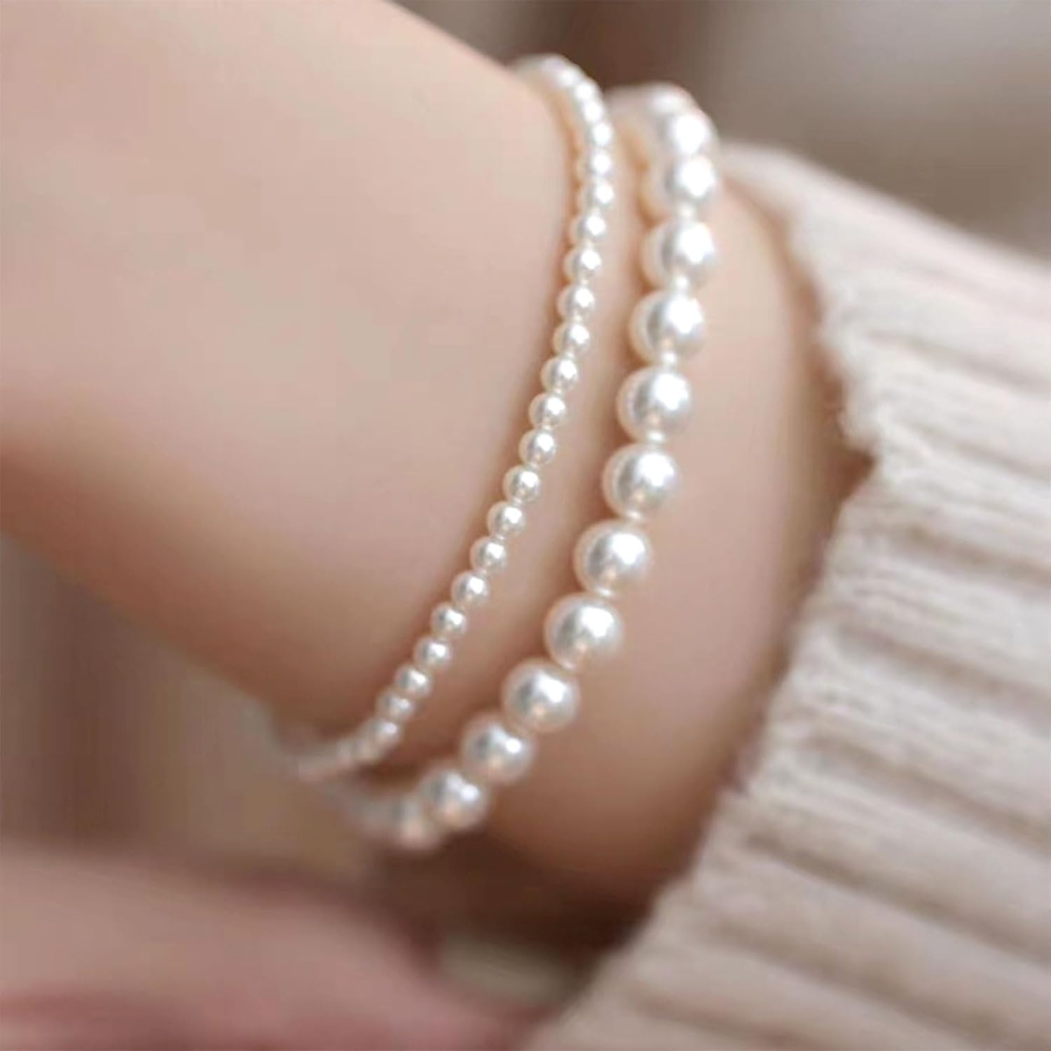 Lot de 2 bracelets de perles délicats - Bracelet bohème extensible - Cadeau pour demoiselle d'honneur - Cadeau pour femmes et filles 4 mm + 6 mm