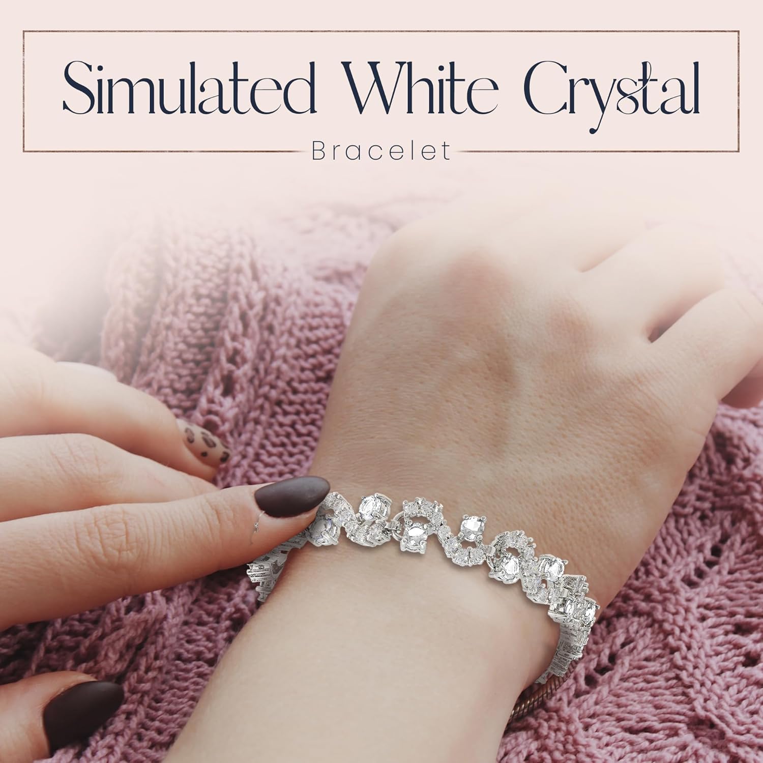 Bracelet Tennis Plaqué Or Blanc 18ct Cercle Cristaux Zircone Bijoux pour Femme et Fille Blanc 18 Centimètres