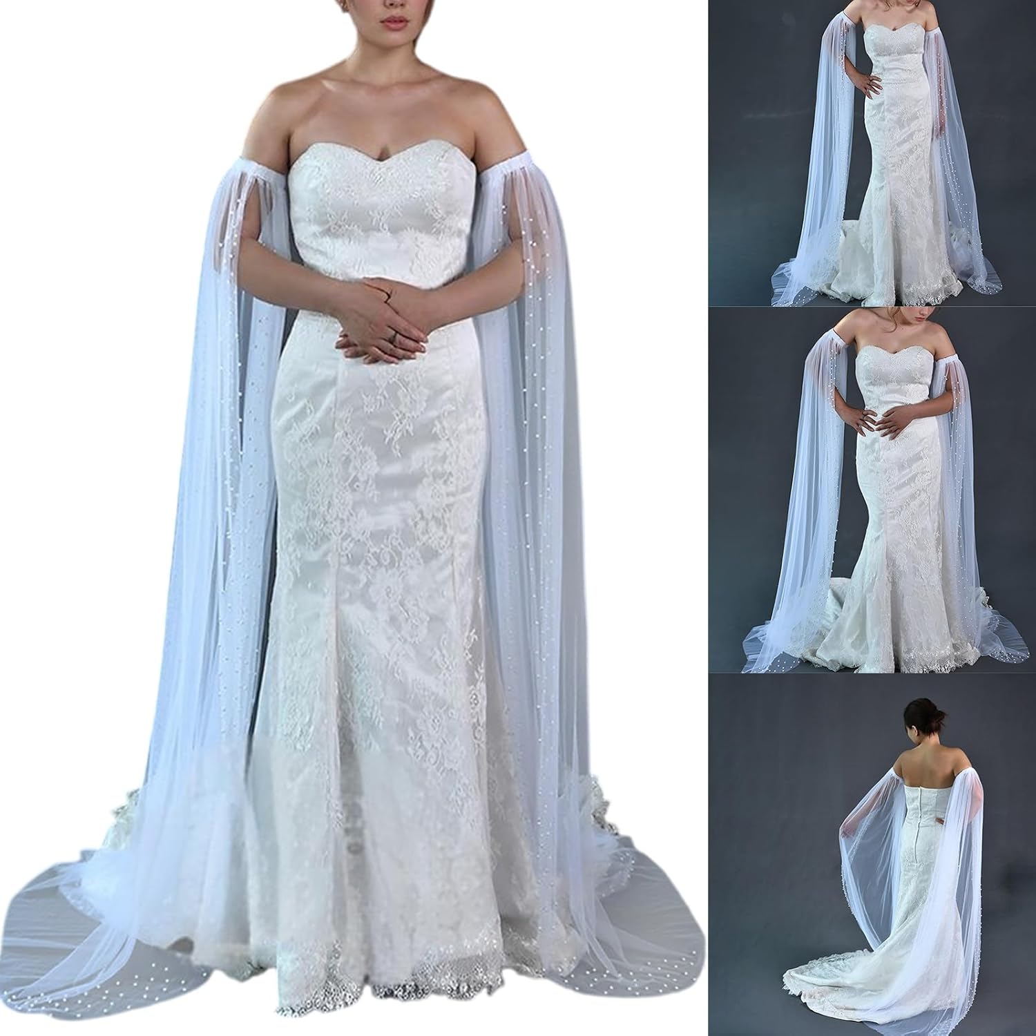 Jambières flexibles à manches longues décorées de pierres pour conjoint, accessoires de mariage confortables, manchettes formelles avec ornement de perles Blanc.