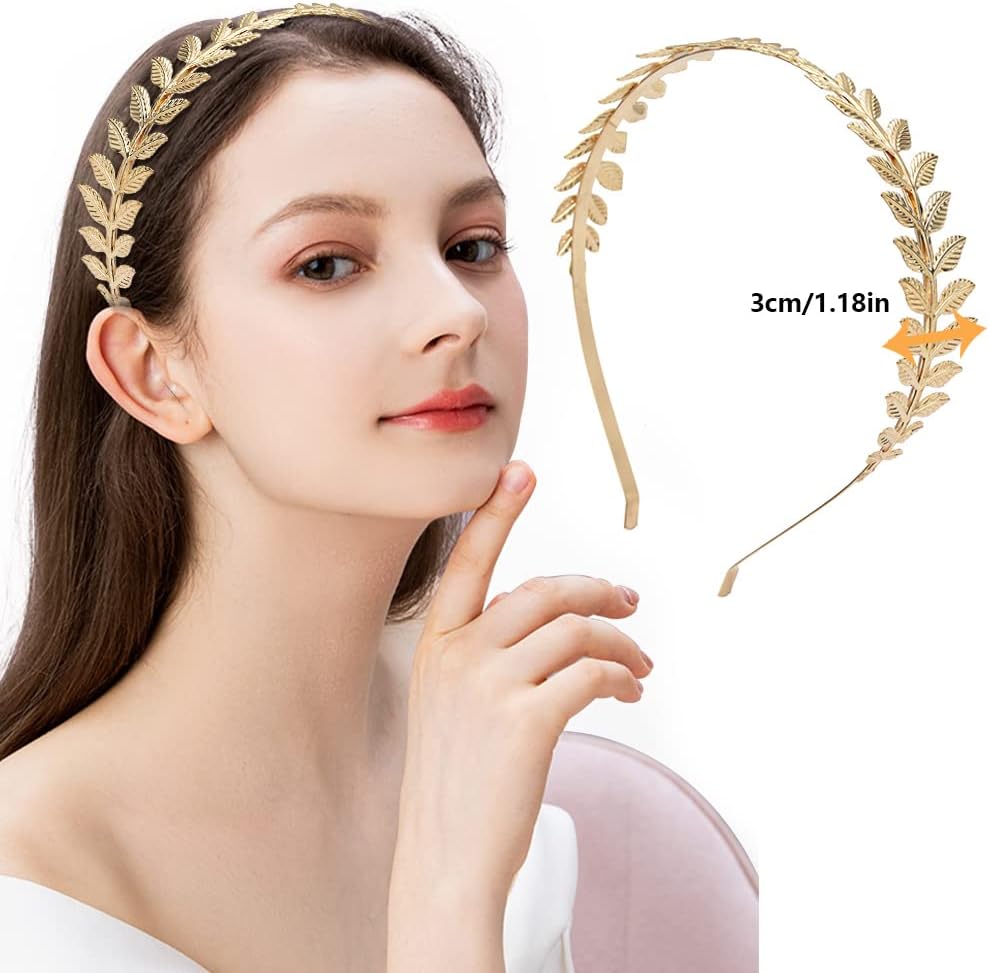 5 PCS Grecque Déesse Feuille Bandeau Pour La Mariée, Golden Roman Laurel Leaf Branch Crown Bridal Headpiece Wedding Hairband for Women Tiara Costume Hair Accessories