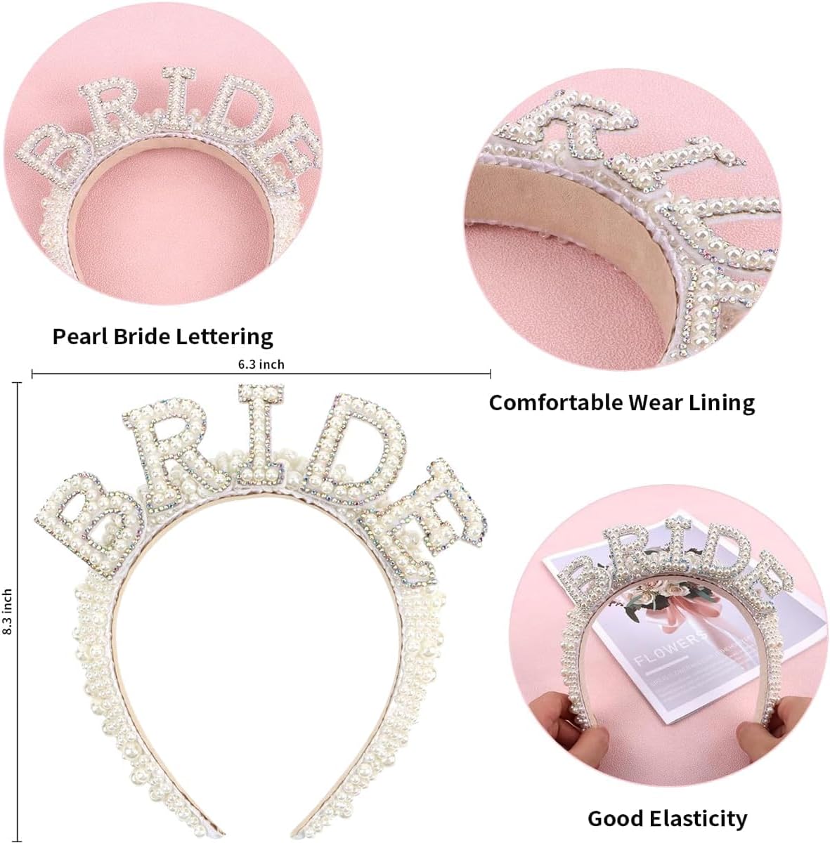 Bride Kit d'accessoires de mariage avec serre-tête en perles, serre-tête en forme de cœur, lunettes de soleil, enterrement de vie de jeune fille, accessoires de mariée, décoration de fête
