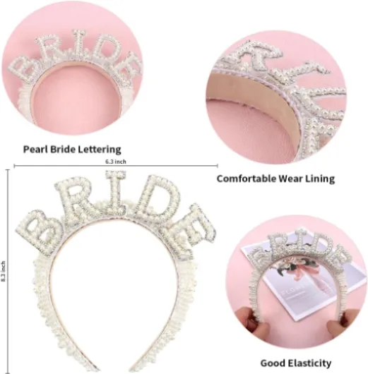 Bride Kit d'accessoires de mariage avec serre-tête en perles, serre-tête en forme de cœur, lunettes de soleil, enterrement de vie de jeune fille, accessoires de mariée, décoration de fête