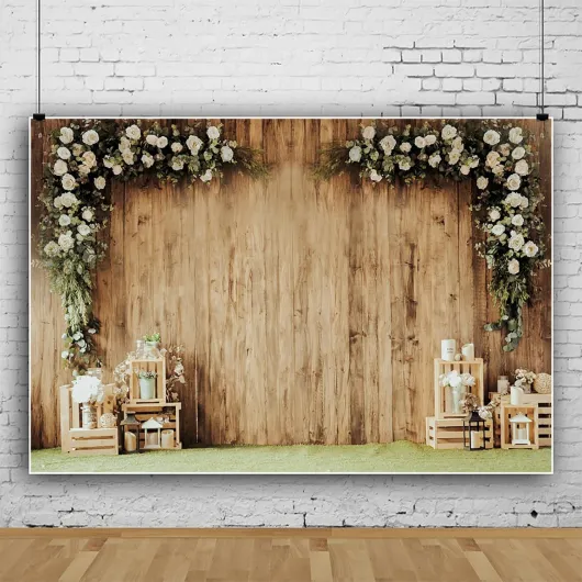 2,2x1,5m Fond de Mariage pour la Photographie Fond de Jardin Secret en Bois Rustique Fleur Blanche Support de Fleur Anniversaire de Mariage Accessoires de Studio de Photo Portrait, Vinyle
