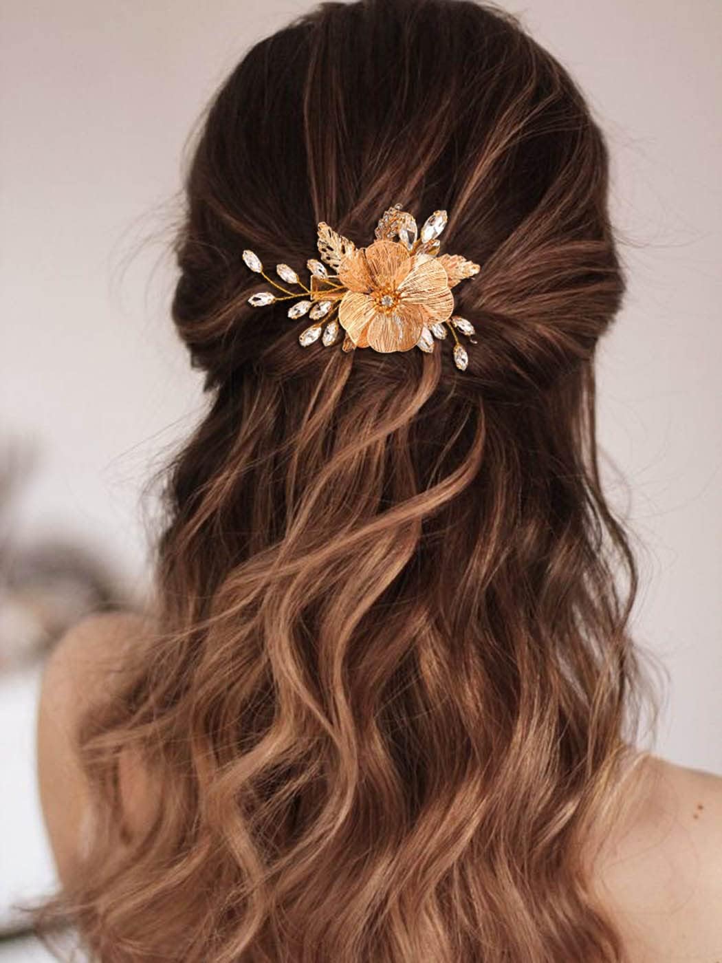 Pince à cheveux en forme de fleur pour mariée - Doré - Cristal - Pour femme et fille Doré 1 unité (Lot de 1)