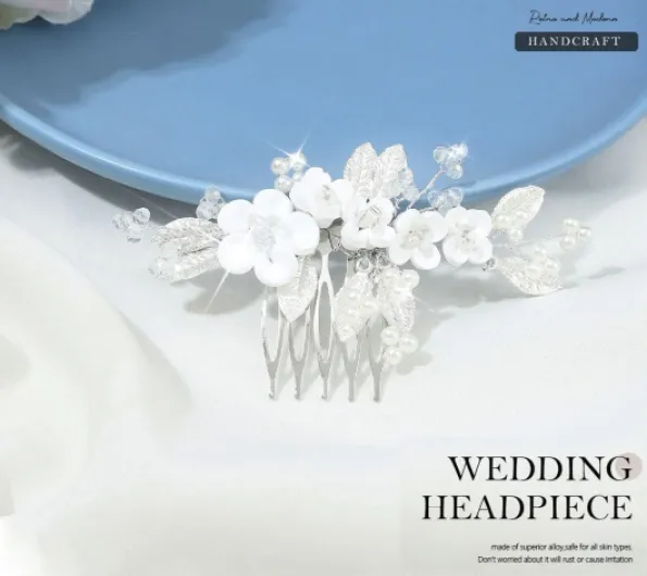 Peigne à cheveux de mariage avec fleurs, accessoires pour cheveux de mariée pour femmes et filles