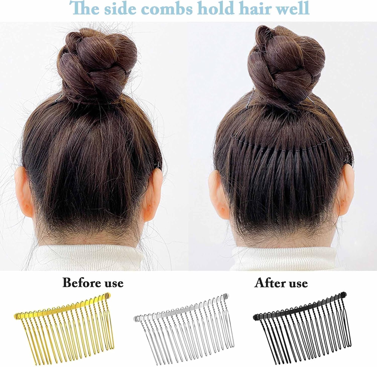 12pcs Peigne Chignon Voile Peignes À Cheveux Mariage En Métal Cheveux Mariage Voile Côté peigne Decoratif Pour Femme,Accessoires De Peigne Mariée (3couleurs, 4tailles)