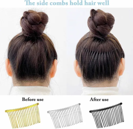 12pcs Peigne Chignon Voile Peignes À Cheveux Mariage En Métal Cheveux Mariage Voile Côté peigne Decoratif Pour Femme,Accessoires De Peigne Mariée (3couleurs, 4tailles)