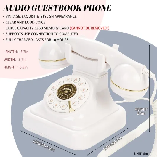 Livre d'or audio de mariage,telephone livre d or audio,enregistrez des messages audio personnalisés,pour préserver vos occasions spéciales(Blanc)