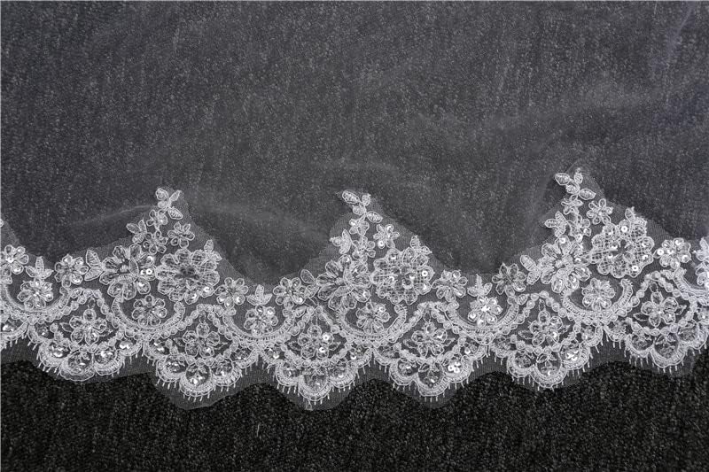 Voile de mariéeVoile de Mariage cathédrale Double Couche de 3M de Long, Voile de mariée à Paillettes en Dentelle avec Peigne pour Accessoires de mariageLongueur du coude 350cm Ivoire