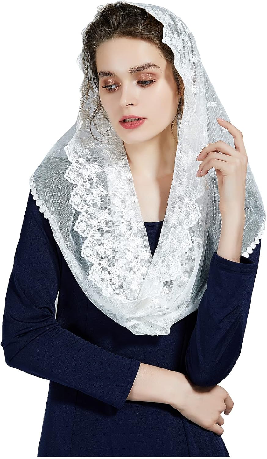 Voile D'église Mantille Catholique Foulard Écharpe En Dentelle Pour Femme Messe Latin Prier Ceremonie Mariage Noire Blanc Casse V111