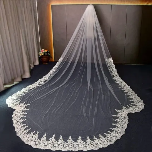 Mariage Long Voile de mariée cathédrale Voile de Mariage mariée 4 mètres Espagnol mantille Dentelle Tulle brodé Accessoires de mariée (Color : White, Size : 400cm) 400cm Blanc