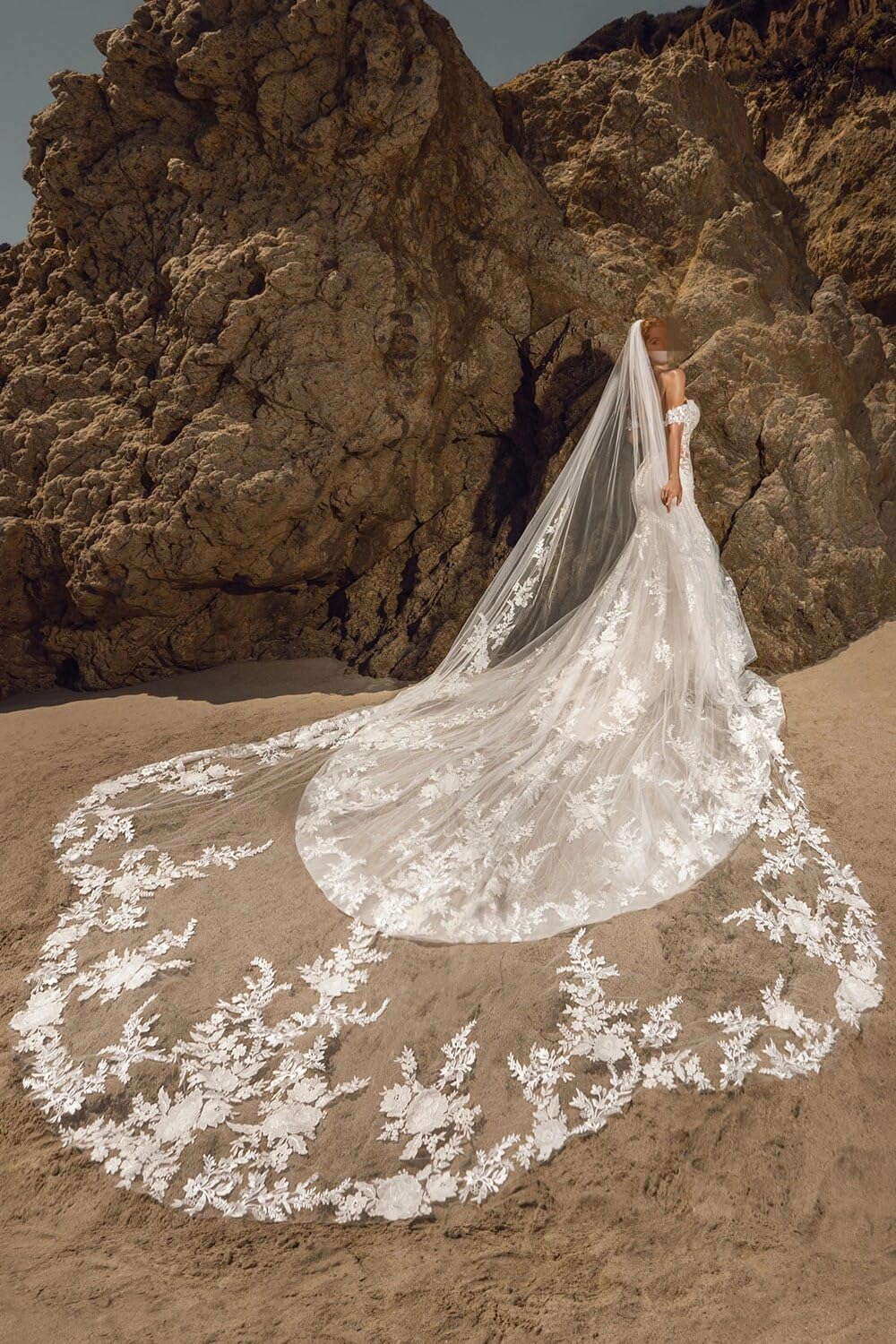 Voile de mariage avec peigne à 1 niveau en tulle doux festonné avec perles en dentelle 3D pétales de fleurs voiles de mariée voile de mariée blanc ivoire brodé voile personnalisé Blanc 250cm