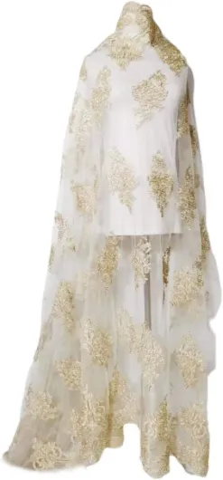 Voiles de mariage pour femmes, Garniture en dentelle dorée de 129.5cm de large, tissu en dentelle florale brodée à la main for voile de robe de mariée