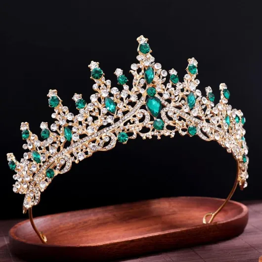 Diadème de mariée en cristal pour fille, couronne de princesse, bandeau pour mariage, fiançailles, anniversaire, fête, concours de beauté, représentation sur scène, argent vert