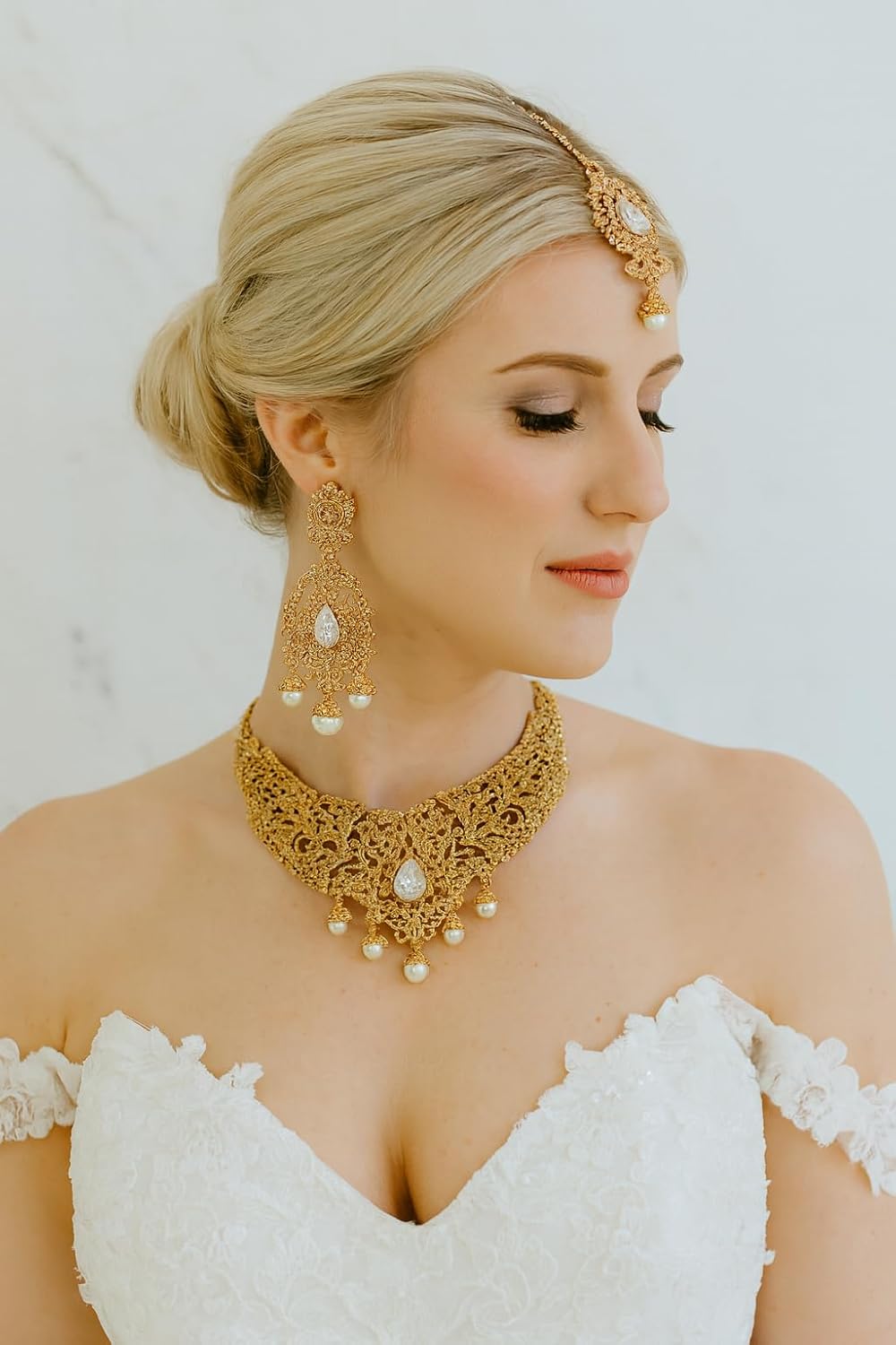 Collier de bijoux indien en bollywood et mariée pour femme Gold