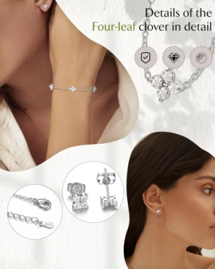 Collier Argent Sterling 925 pour Femmes Boucles d'oreilles Bracelet Or Ensemble Collier Réglable Chaîne Maillons avec Zircon Cubique Ensemble Bijoux Délicats Mariées Mariage Ton Argenté