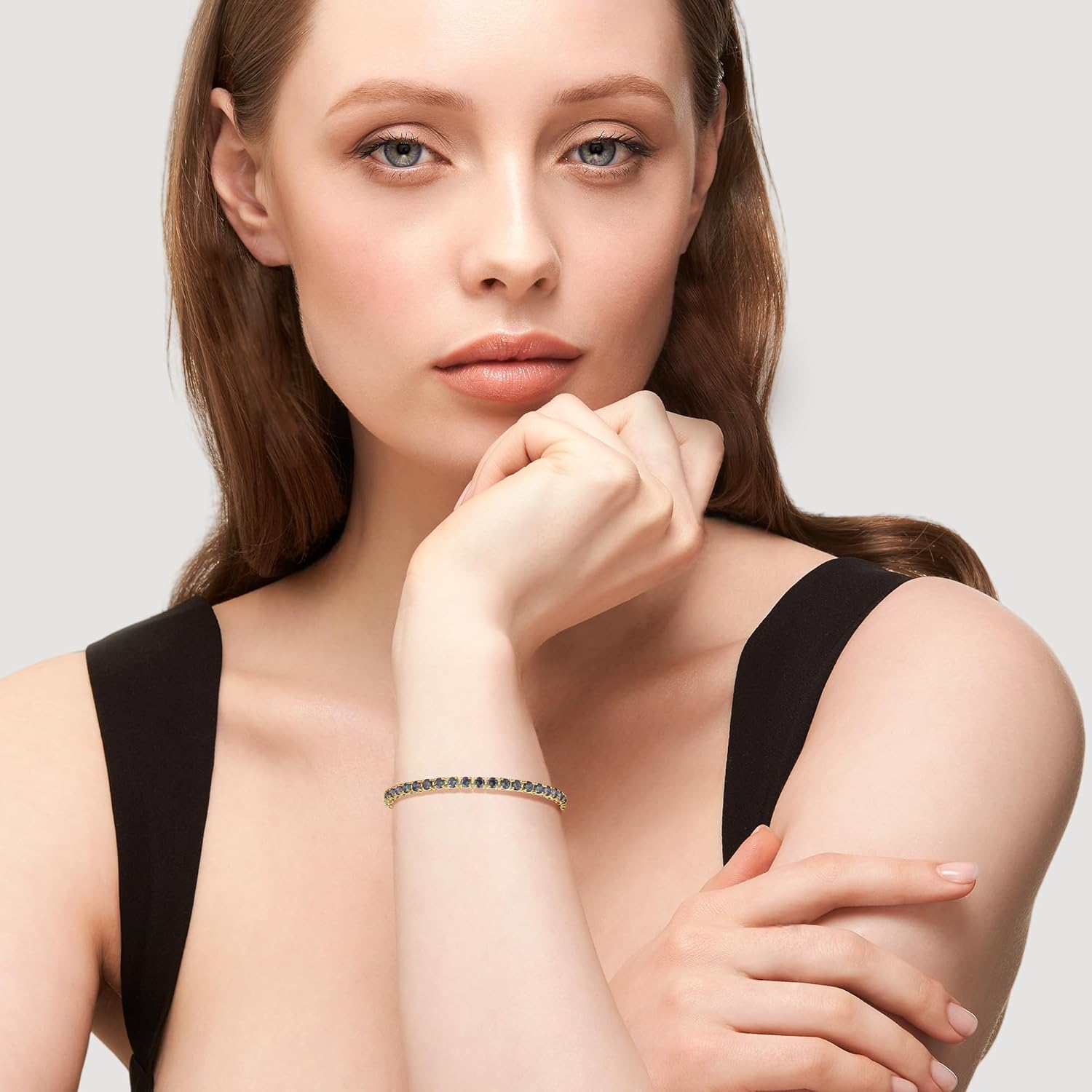 Bracelet tennis plaqué or 14 carats avec pierre précieuse synthétique - Cadeau pour femme et fille - Longueur : 19 cm Alexandrite