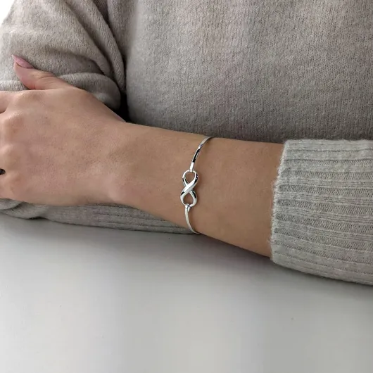 Bracelet Jonc Infini en Argent Sterling 925 avec Fermoir à Crochet - Bracelet en Argent Massif - Bijoux Classiques pour Femmes et Adolescentes - Cadeau de Mariage - Cadeaux pour Petite Amie