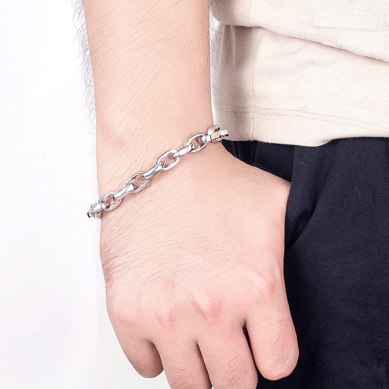Dankadi Bracelet Massif en 925 Argent Largeur 10.5MM 9MM pour Homme Femme, Gourmette 7" 7.5" 8" 8.5" 9" 9.5" 10" Rolo Chaîne Maille D'ancre Carrée Bijou Moderne pour Punk Hip Hop Accessoire 8.5 inch 9MM