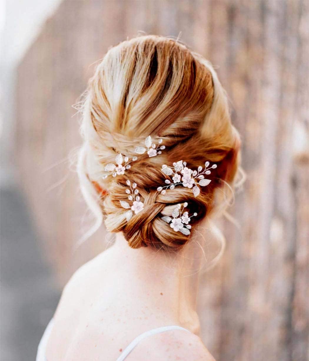 Mariée mariage fleur épingles à cheveux perle mariée cheveux pièces accessoires de cheveux de mariage pinces à cheveux en argent pour femmes et filles 5 Pack