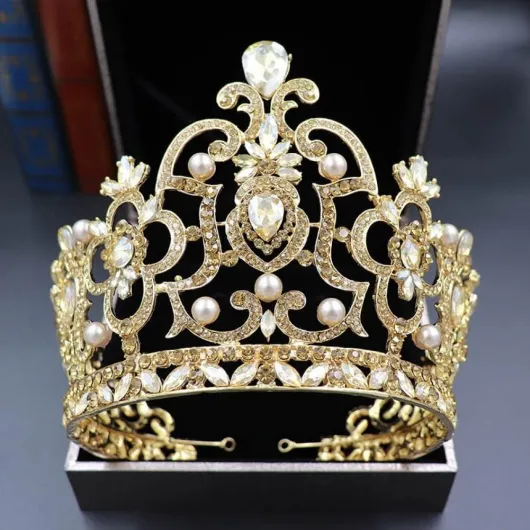 Couronne De Mariée en Alliage De De Perles, Style Baroque, Grand Diadème Rond, Couronne De Reine De Concours De Beauté avec Perle Style 1