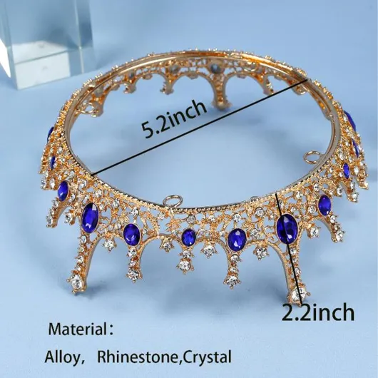 Couronnes de Reine en Strass, Diadème Doré Femme, Diadème de Mariée, pour Utilisé Dans Concours Beauté, Mariages, Fêtes, Coiffures Mariée (Bleu)