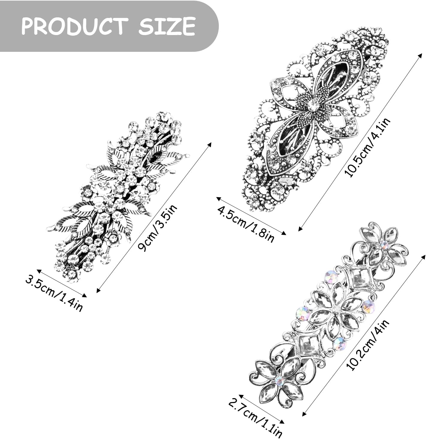3 Pièces Barrettes à Cheveux Antique Cristal Français Vintage Barrette Strass Perle Pinces À Cheveux Rétro Fleur Barrettes De Mariage Épingles À Cheveux Tête Bijoux Accessoire pour Filles Femmes 3 Pieces