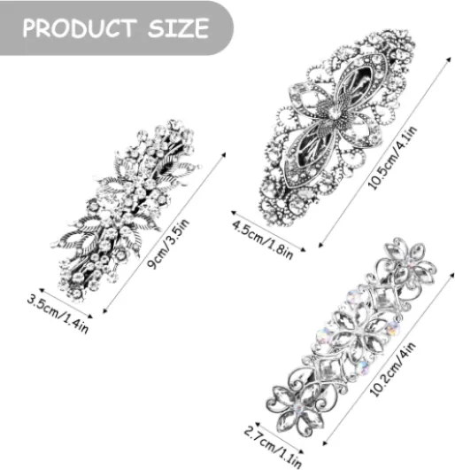 3 Pièces Barrettes à Cheveux Antique Cristal Français Vintage Barrette Strass Perle Pinces À Cheveux Rétro Fleur Barrettes De Mariage Épingles À Cheveux Tête Bijoux Accessoire pour Filles Femmes 3 Pieces