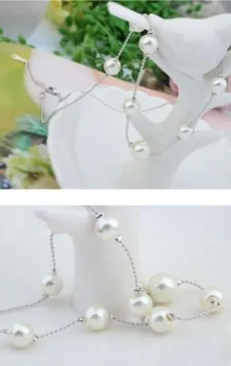 Collier Brin Rang avec Perles Blanches Simulées 18ct Plaqué Or Bijoux pour Femme et Fille Argent