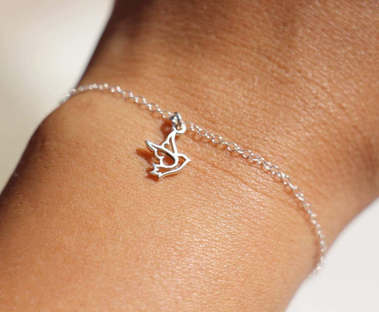 Bracelet fin - bracelet argent massif 925 - délicat - bracelet oiseau colombe - bracelet poétique et romantique - bijoux oiseau - mariage-