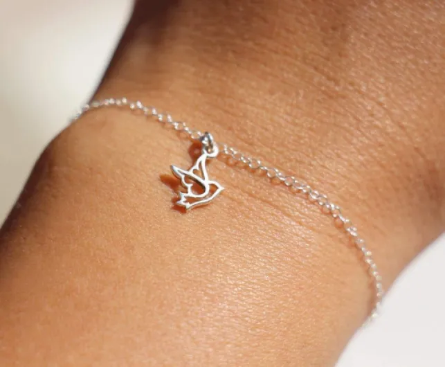 Bracelet fin - bracelet argent massif 925 - délicat - bracelet oiseau colombe - bracelet poétique et romantique - bijoux oiseau - mariage-