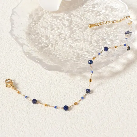 Perles en pierre naturelle bracelet délicat empilable bracelet à maillons cristal guérison pierre précieuse bijoux cadeau pour femmes lapis-lazuli