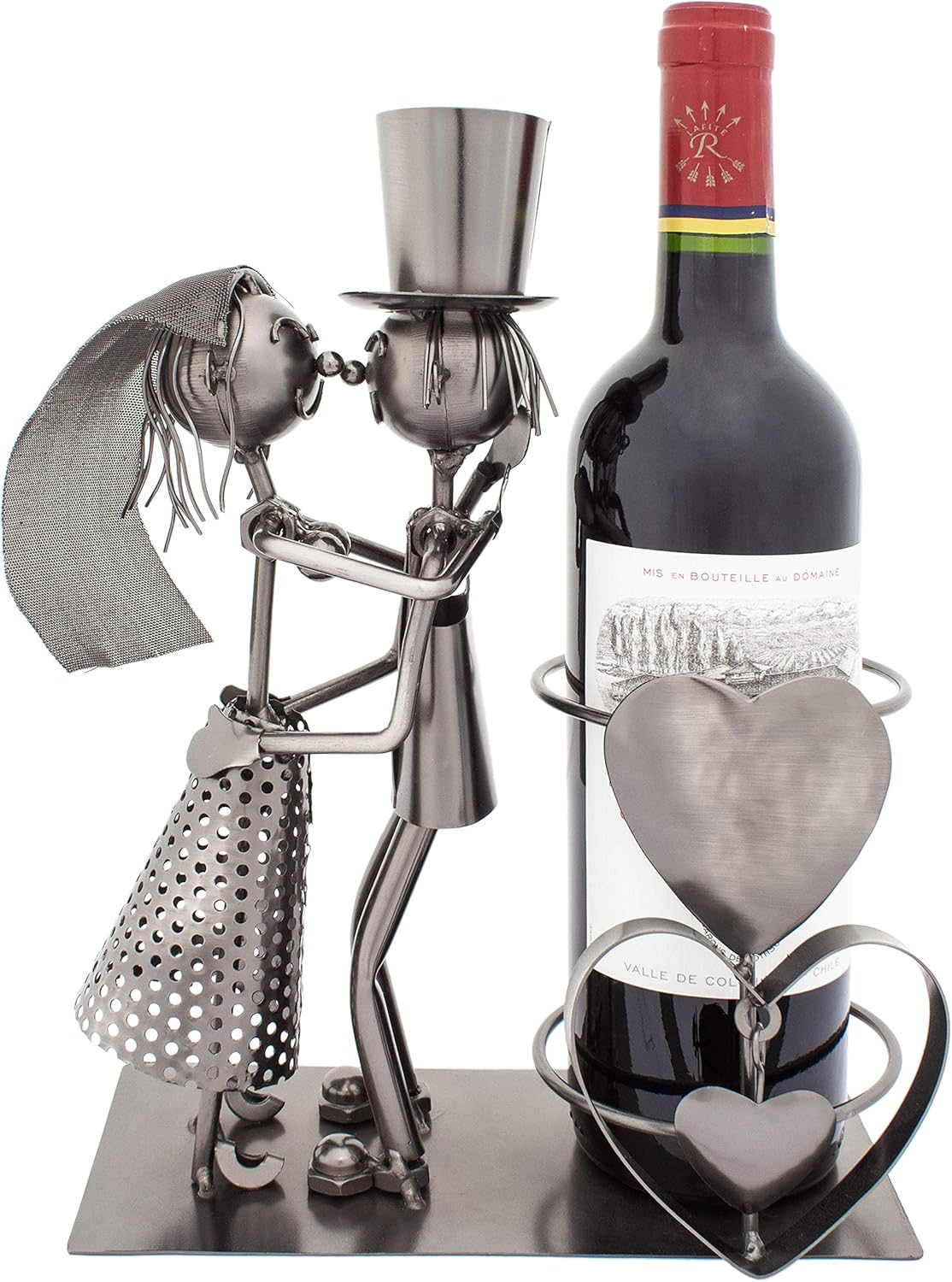 Porte-Bouteille de vin - Couple marié/Mariage - Sculpture en Métal - Carte de voeux INCL - - Idée Cadeau Originale