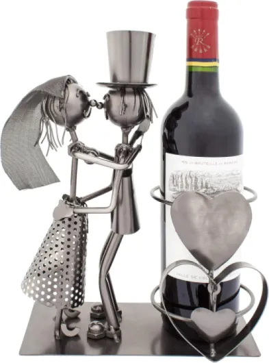 Porte-Bouteille de vin - Couple marié/Mariage - Sculpture en Métal - Carte de voeux INCL - - Idée Cadeau Originale