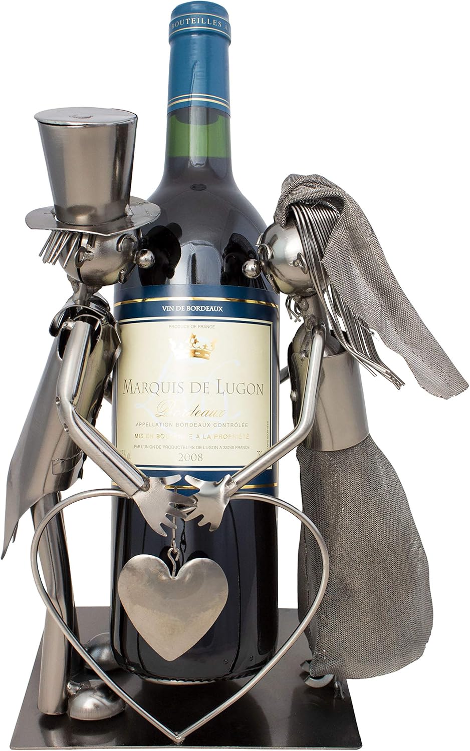 Porte-Bouteille de vin - Couple marié/Mariage - Sculpture en Métal - Carte de voeux INCL - - Idée Cadeau Originale Homme + Femme