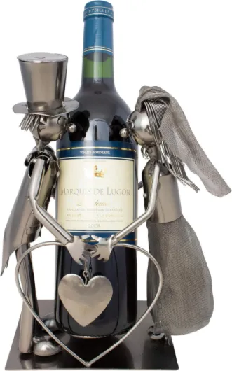 Porte-Bouteille de vin - Couple marié/Mariage - Sculpture en Métal - Carte de voeux INCL - - Idée Cadeau Originale Homme + Femme