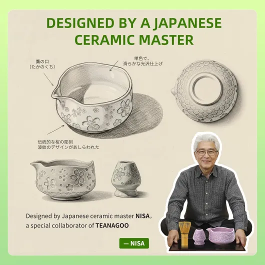 Lot de 7 fouets à matcha violets avec motif fleurs de cerisier, kit complet de cérémonie, bol Chawan en céramique avec bec, fouet et accessoires, service à thé matcha traditionnel pour lattes 7pièces/set, bol avec bec verseur Violet