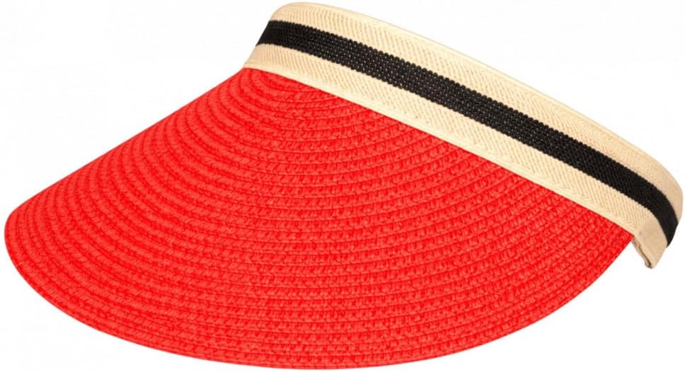 Visiere Femme Rouge en Paille Large Bord Protection Soleil Ete Plage - Taille Unique - Rouge