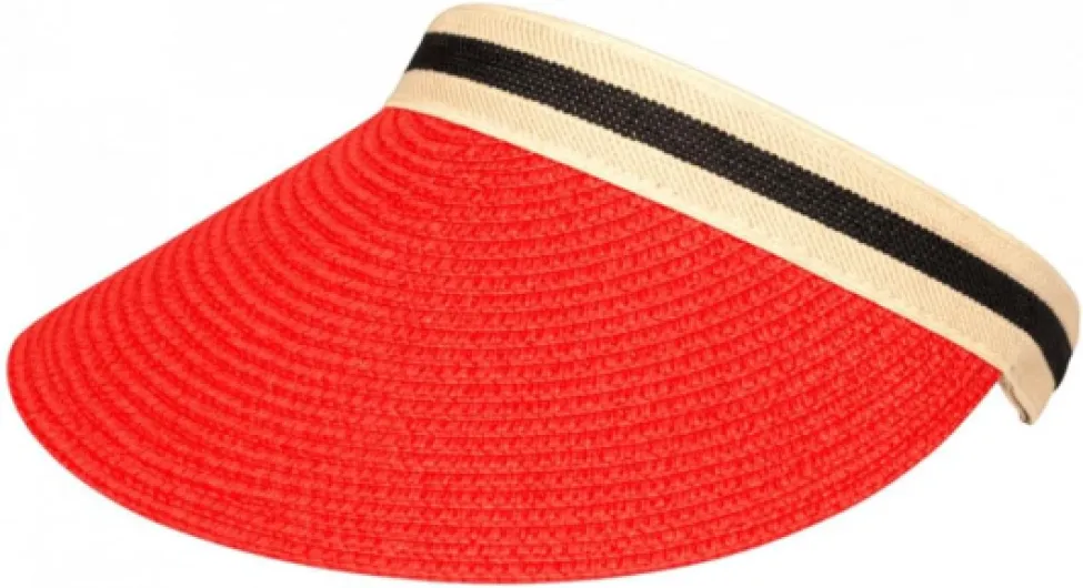 Visiere Femme Rouge en Paille Large Bord Protection Soleil Ete Plage - Taille Unique - Rouge